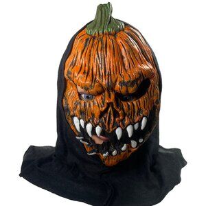 Halloween Pumpkin Skull Mask With Hood Adult Size Black Orange